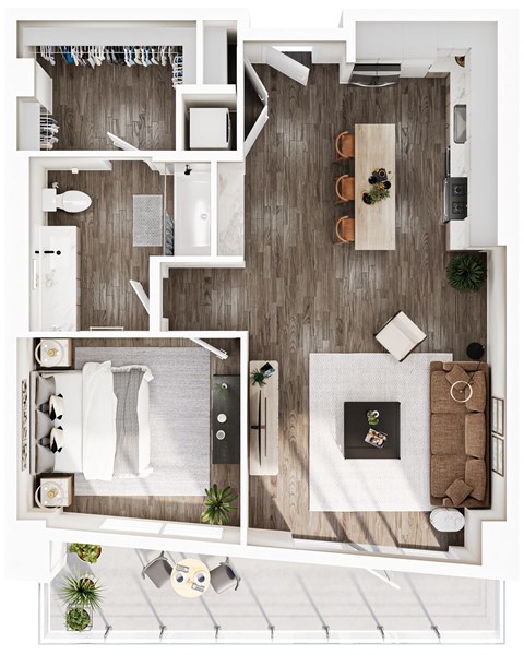 Floor plan for 1 bed, 1 bath, 808 sqft
